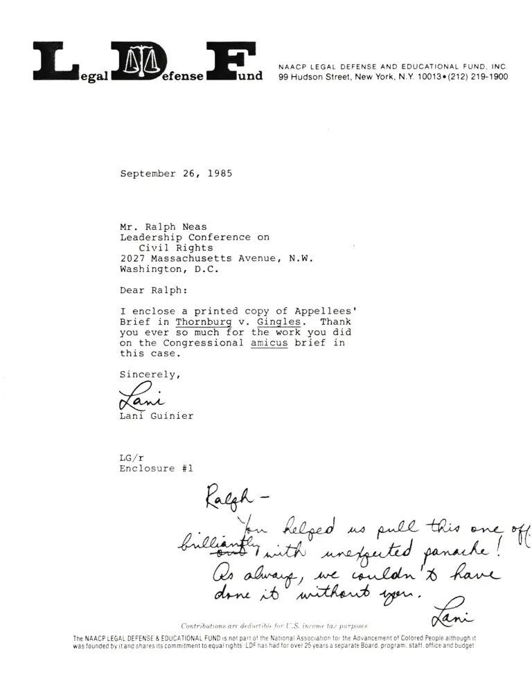 Correspondences from Guinier to Neas; to Atwell; to Edwards; to Davis; to Neas; to Bair; to Coffey; to Correia; to Gergen; to Osolonik; to Hightower; to Ishimaru; to Kiko; to Meilke; to Metalitz; to Taylor preview