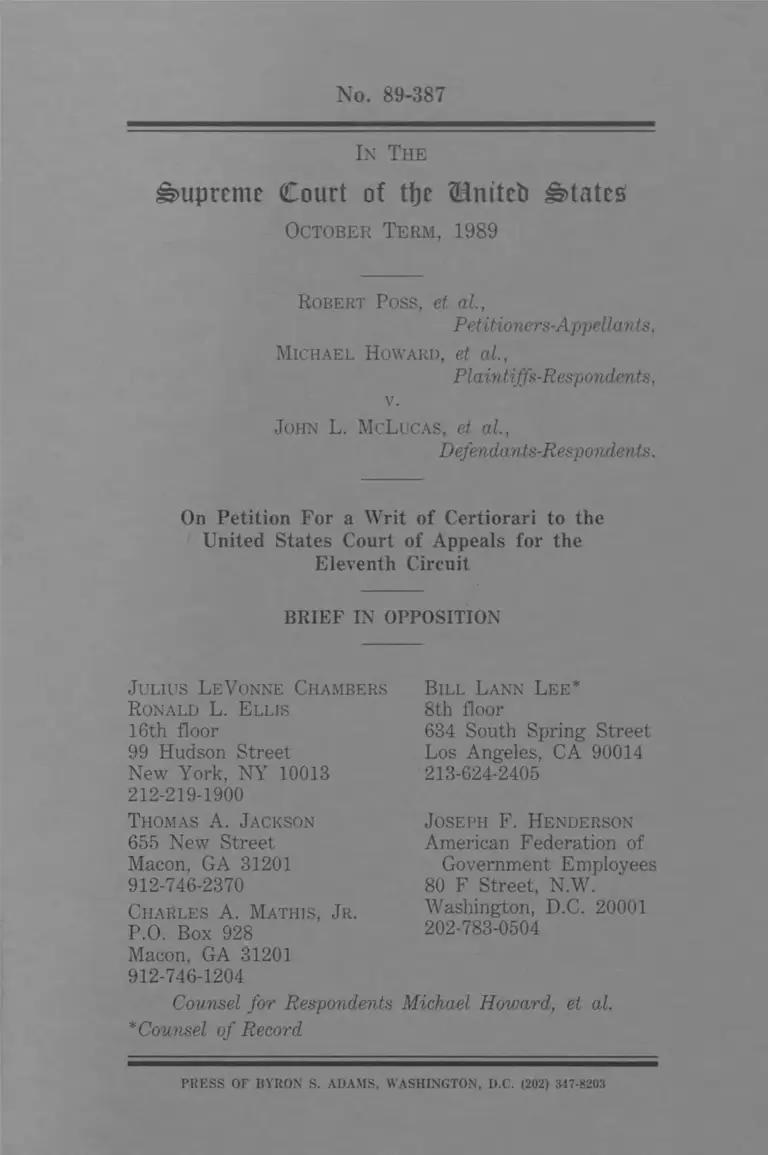 Poss v. McLucas Brief in Opposition preview