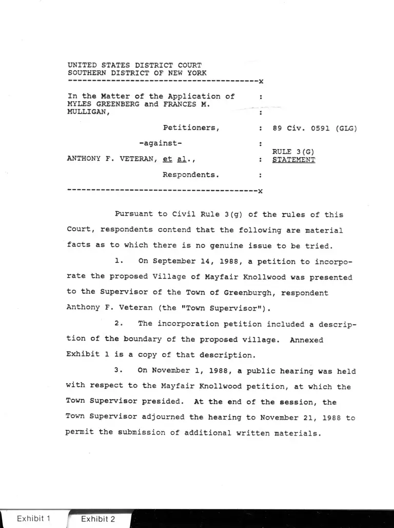 Greenberg v. Veteran Rule 3(G) Statement preview