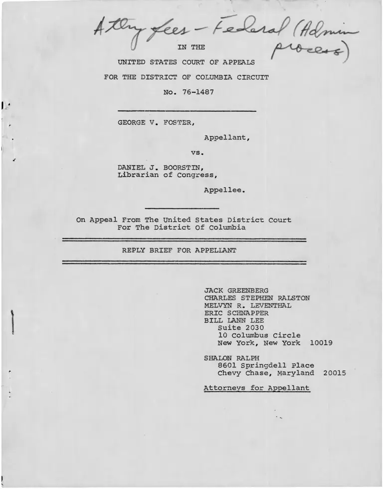Foster v. Boorstin Reply Brief for Appellant preview