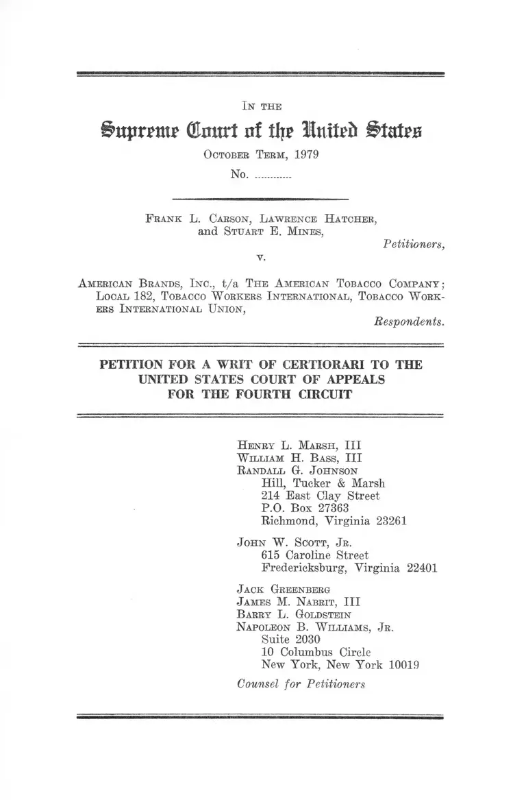 Carson v. American Brands, Inc. Petition for a Writ of Certiorari to the United States Court of Appeals for the Fourth Circuit preview