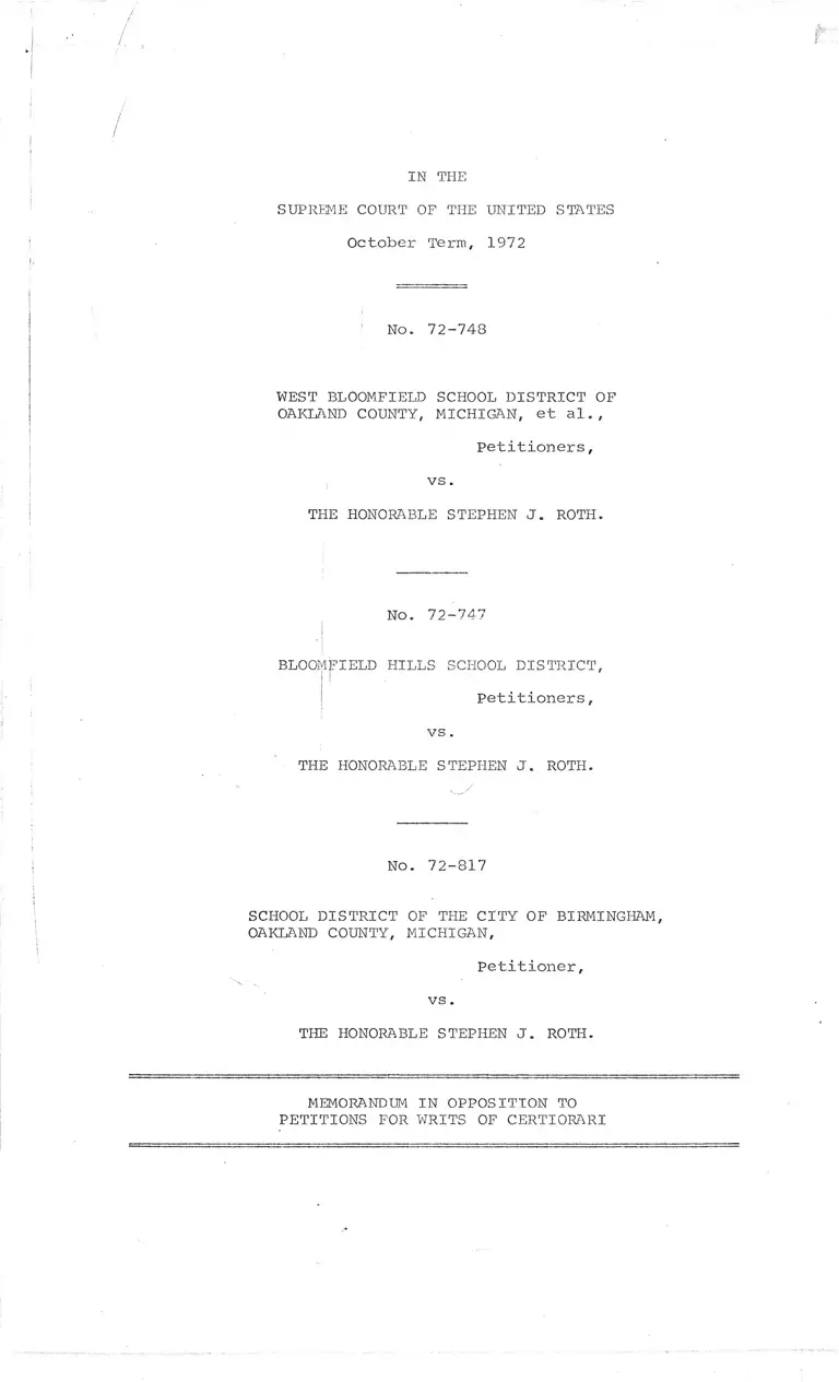 Draft Memorandum in Opposition to Petitions for Writs of Certiorari preview