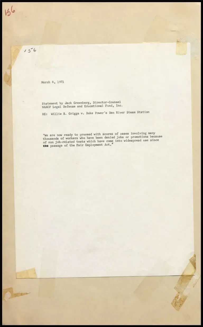 Greenberg Statement on Willie S. Griggs v. Duke Power's Dan River Steam Station preview