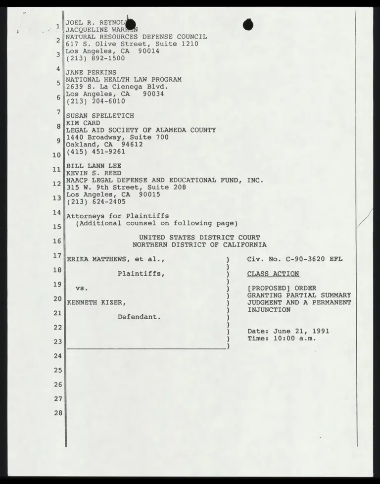 Proposed Order Granting Partial Summary Judgement and a Permanent Injunction preview