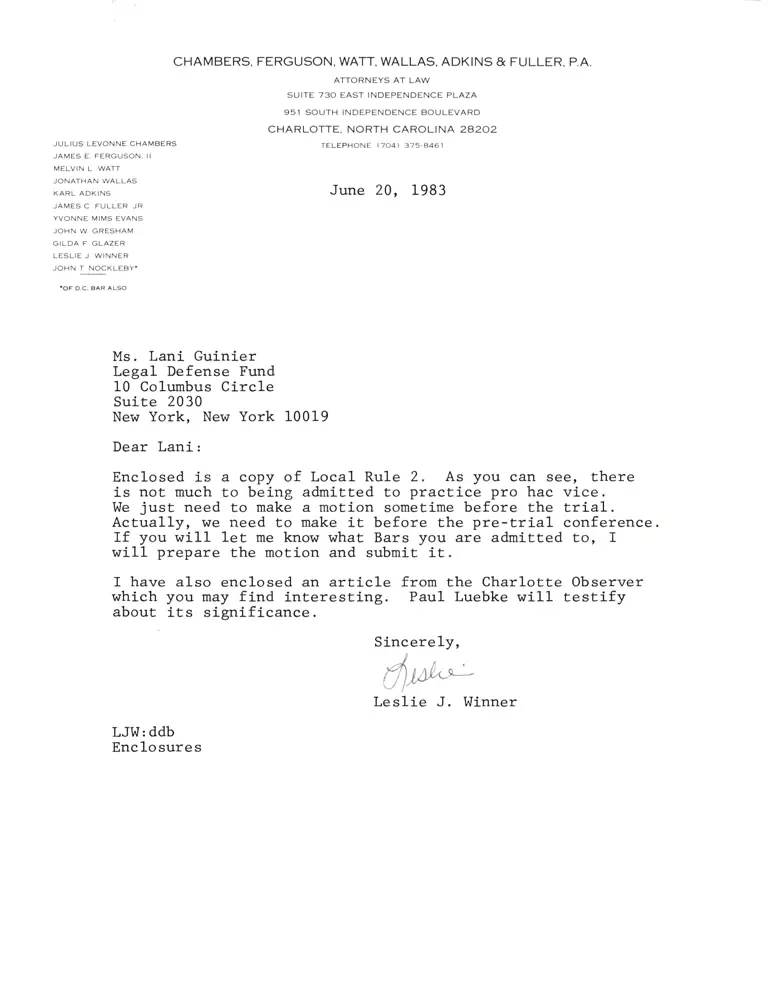 Correspondence from Winner to Guinier; Legal Research on Rule 2.00 preview