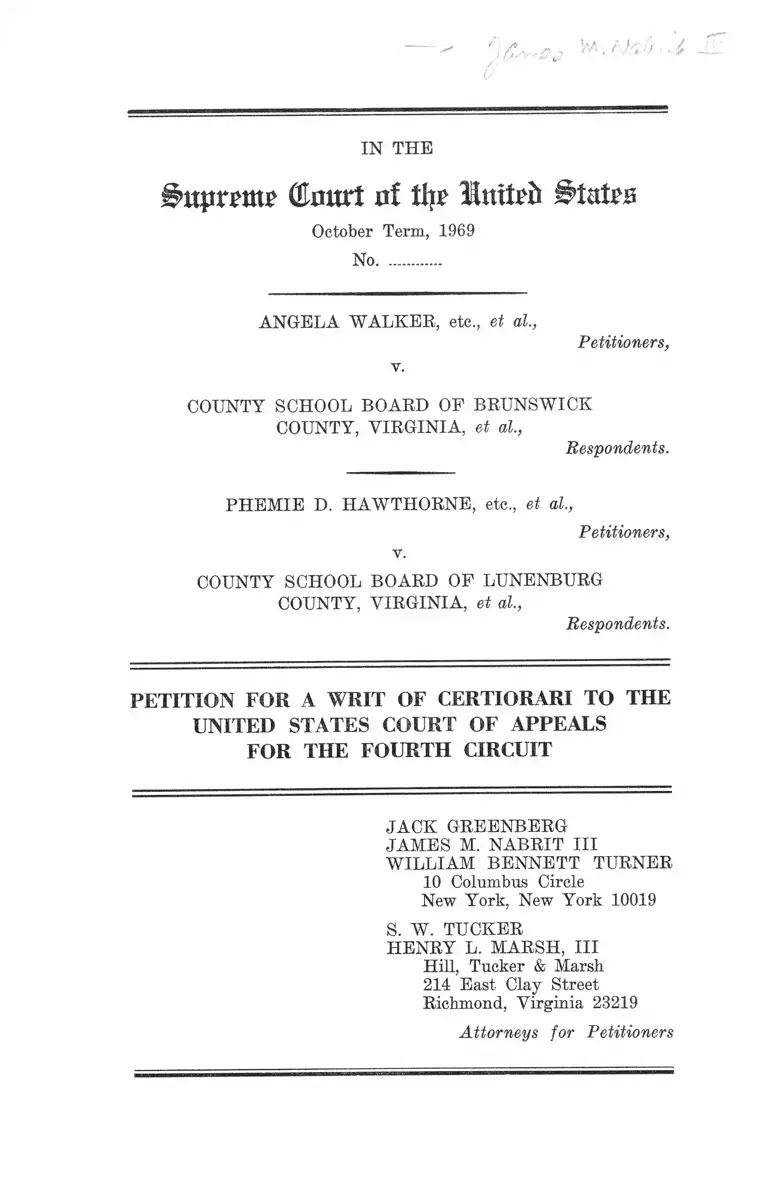Walker v. Brunswick County School Board, Virginia Petition for Writ of Certiorari preview