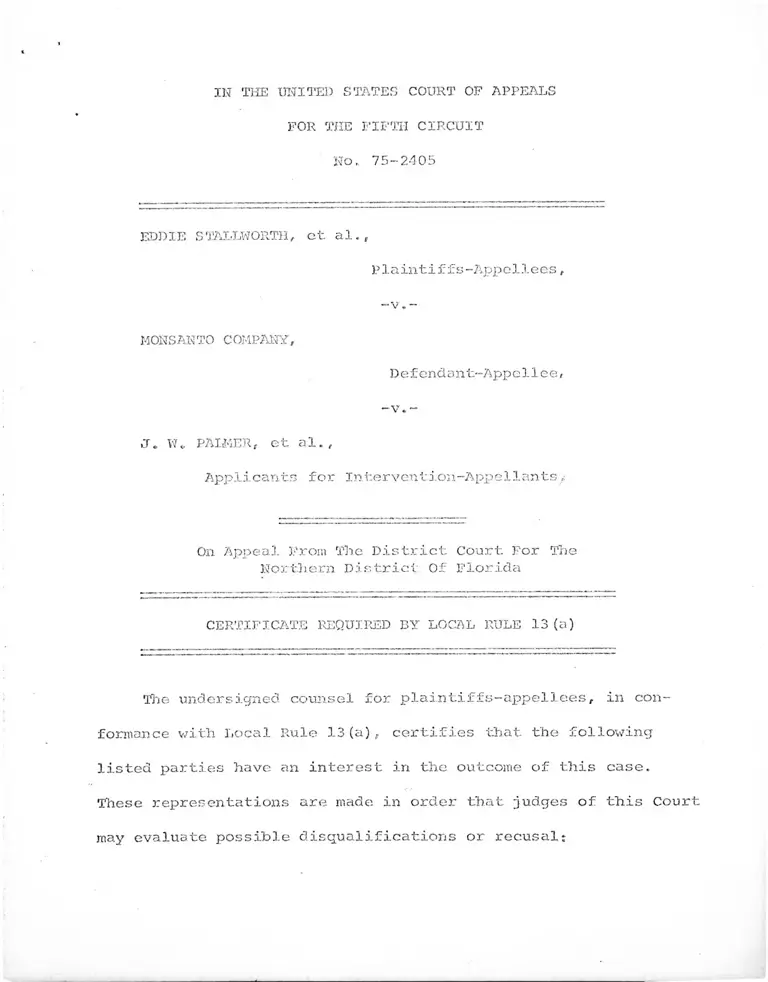 Stallworth v. Monsanto Company Brief for Plaintiffs-Appellees preview