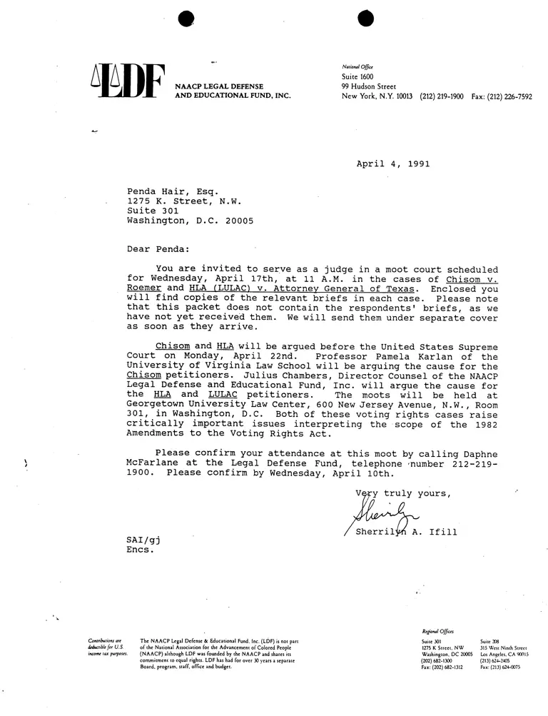 Letters from Sherrilyn Ifill to LDF attorneys RE Moot Court preview