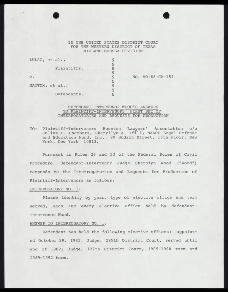 Defendant-Intervenor Wood's Answers to Plaintiff-Intervenors' First Set of Interrogatories and Requests for Production preview