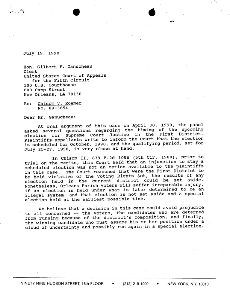 Correspondence from Reed to Ganucheau (Clerk) preview