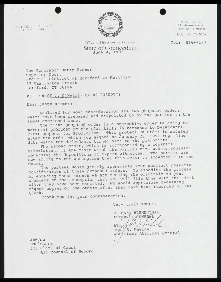 Letter from Whelan to Judge Hammer; Proposed Protective Order, Stipulation, and Order Governing Depositions of Expert Witnesses preview