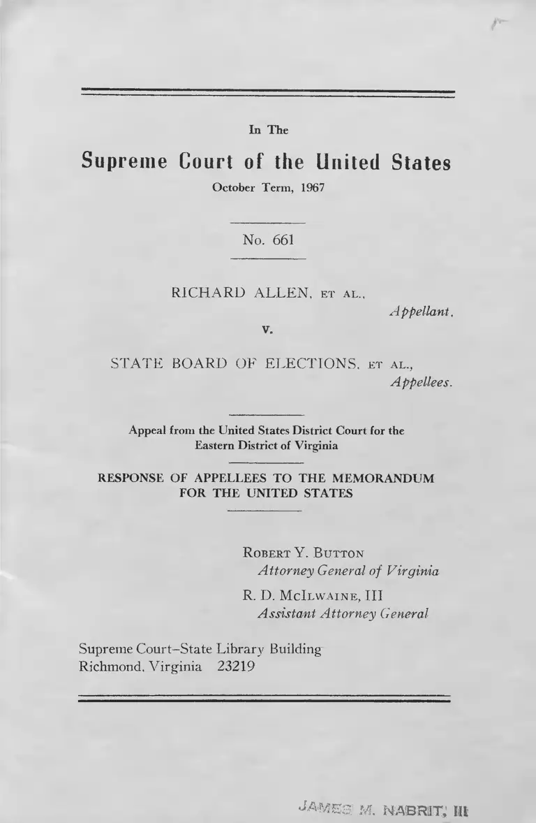 Allen v. State Board of Elections Response of Appellees to the Memorandum for the United States preview