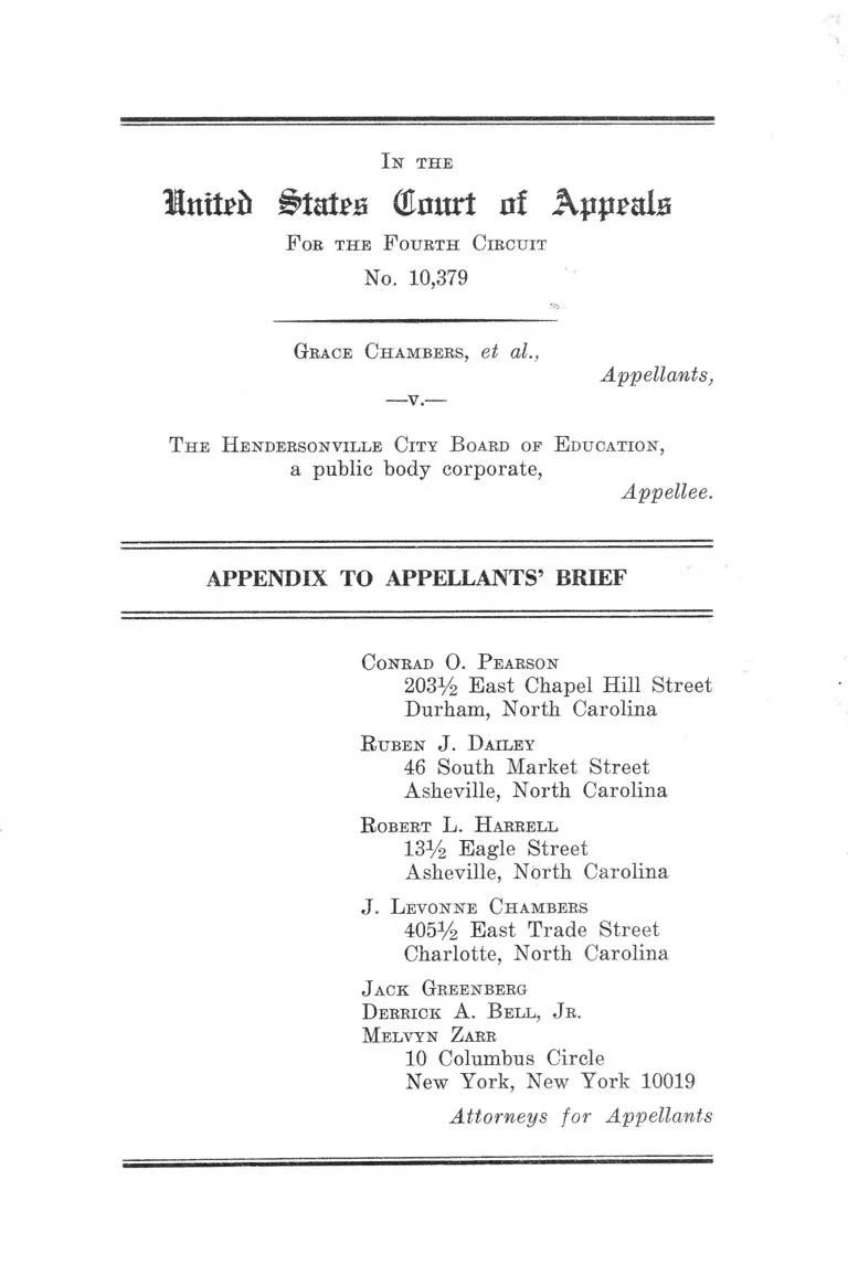 Chambers v. Hendersonville City Board of Education Appendix to Appellants' Brief preview