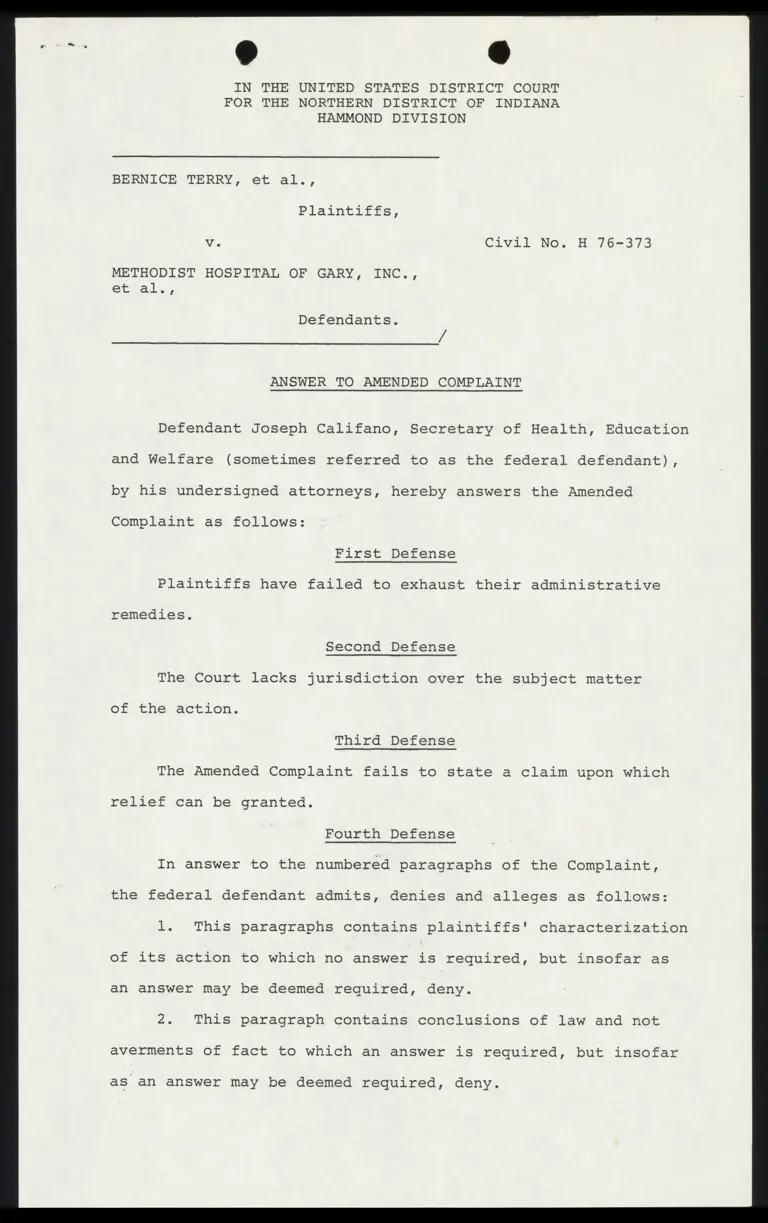 Answer to Amended Complaint preview