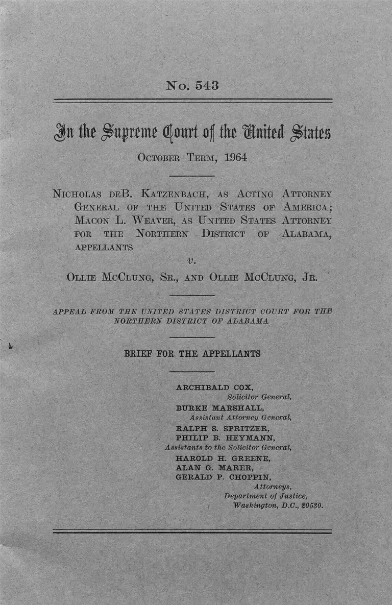 Katzenbach v. McClung Brief for Appellants preview