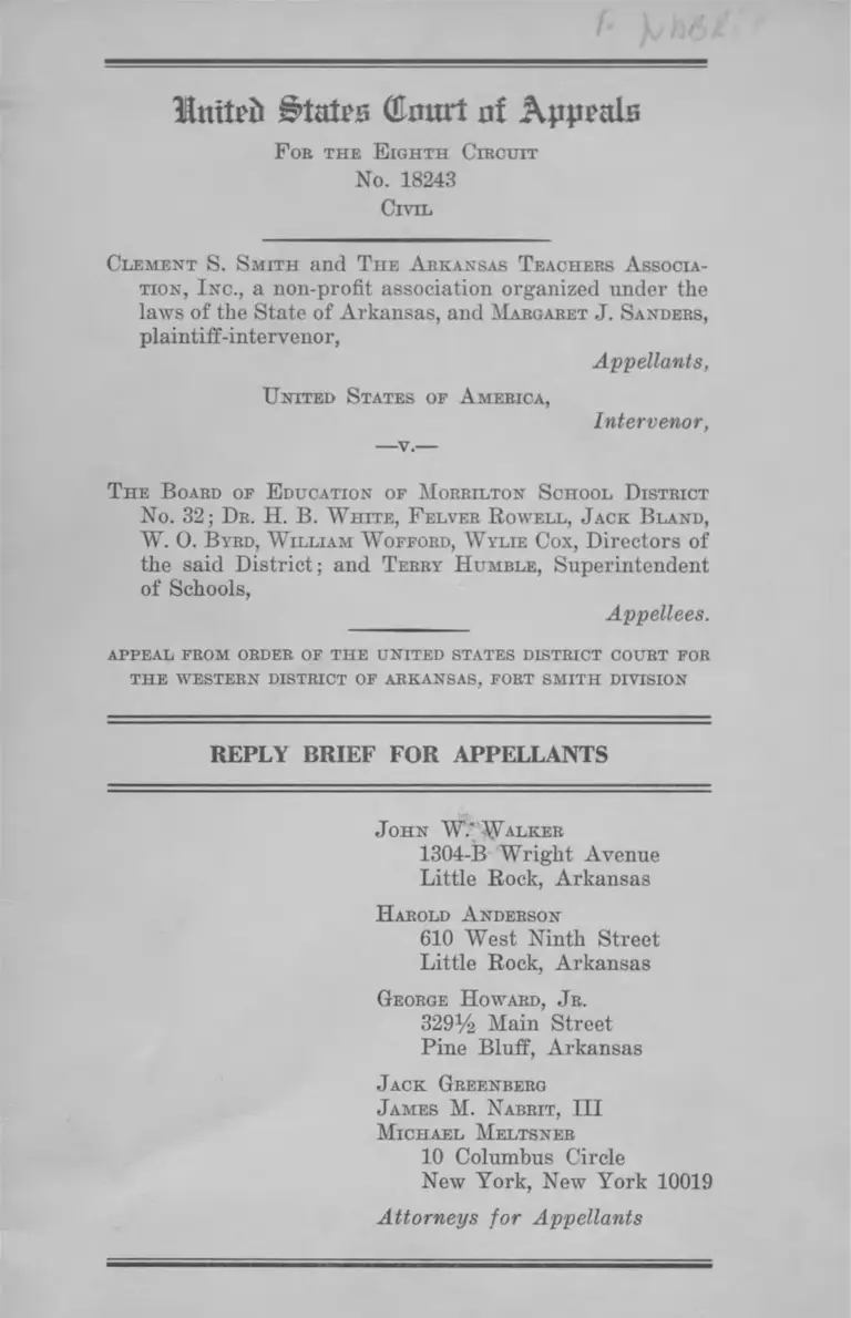 Smith v Morrilton School District BOE Reply Brief for Appellants preview