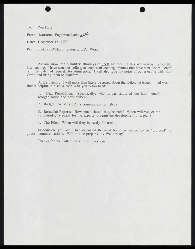 Correspondence from Lado to Ellis Re: Status of LDF Work preview