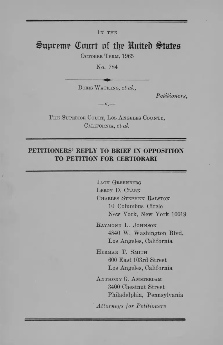 Watkins v. California Petitioners' Reply Brief in Opposition to Petition for Certiorari preview
