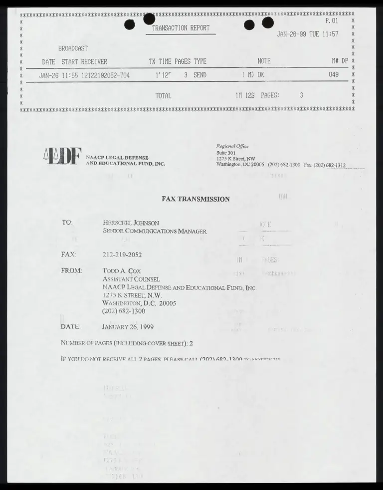 Fax to Johnson From Cox RE: Case Update preview