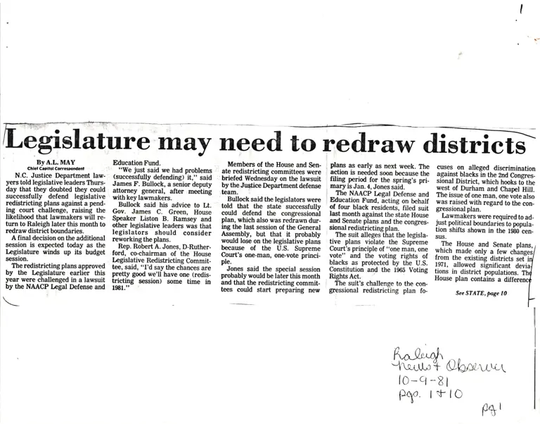 Legislature May Need to Redraw District; Legislature Authorizes New Session on Districts; Legislature Will Hold Special Session on Redistricting; Redistricting Revised News Clippings preview