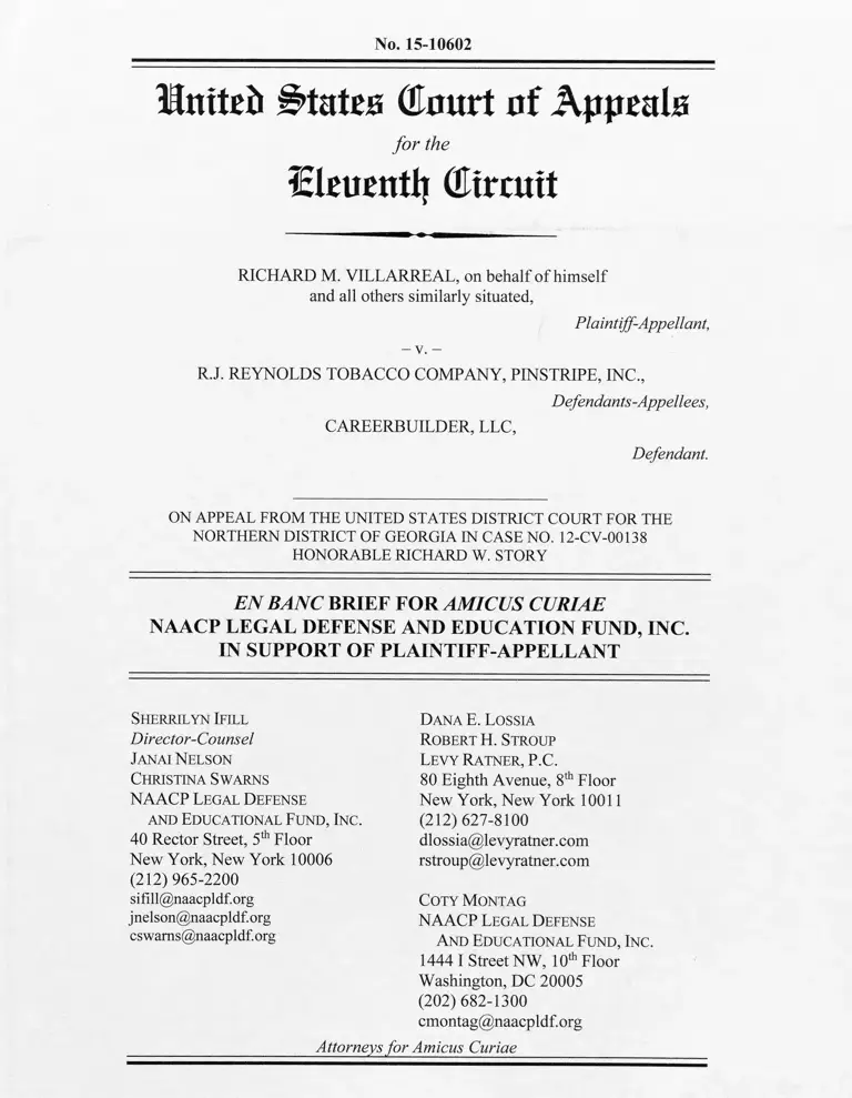 Villarreal v. R.J. Reynolds Tobacco Company, Pinstripe, Inc. En Banc Brief for Amicus Curiae in Support of Plaintiff-Appellant preview