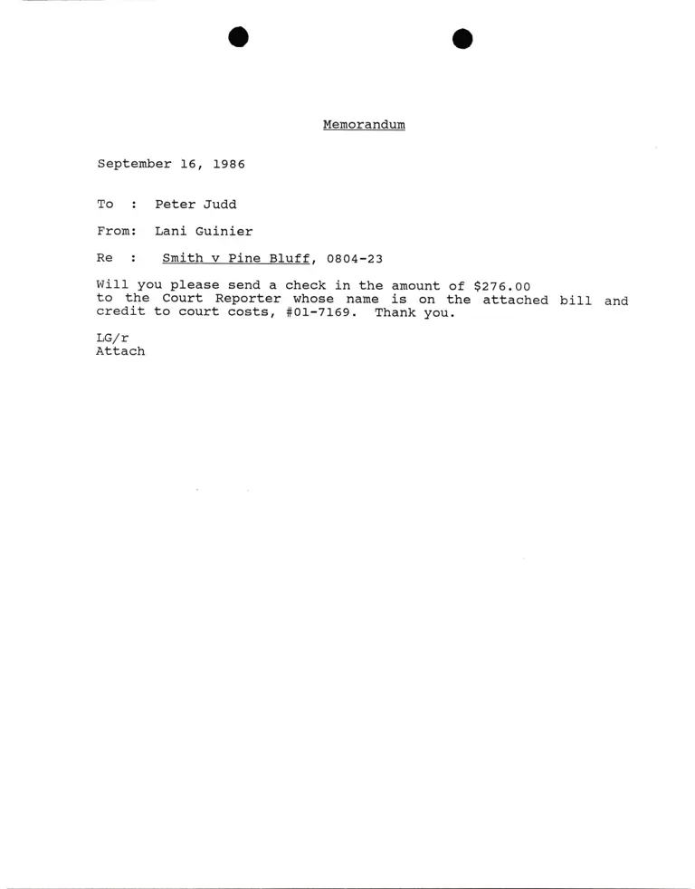 Memorandum from Lani Guinier to Peter Judd Re Smith v. Pine Bluff preview