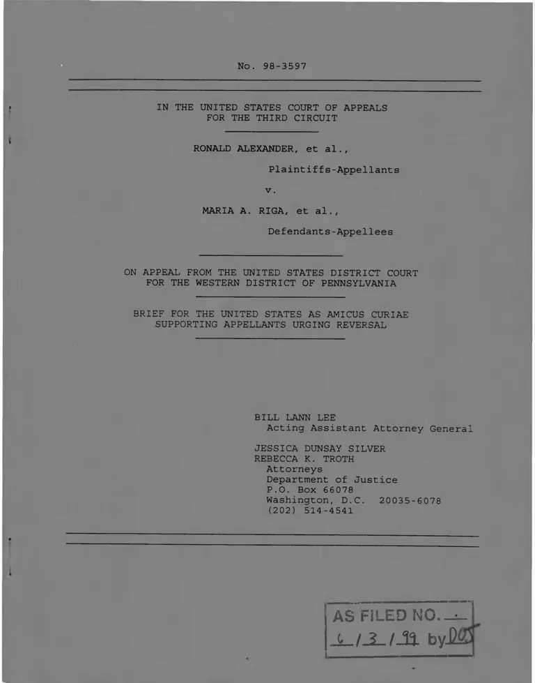 Alexander v. Riga Brief for the United States as Amicus Curiae Supporting Appellants Urging Reversal preview