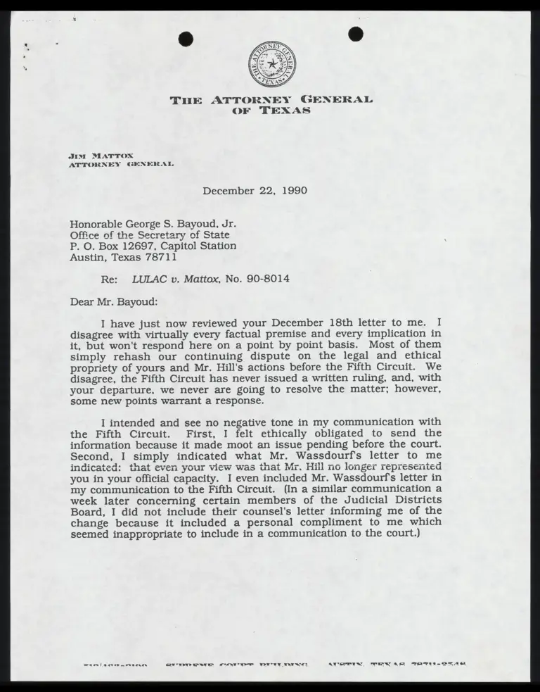 Correspondence from Hicks to Bayoud Re: Wassdourf Letter preview