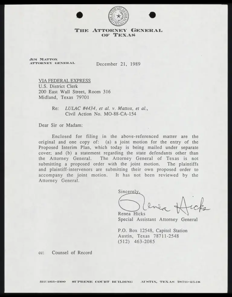 Joint Motion for Entry of Proposed Interim Plan; Statement Regarding State Defendants preview