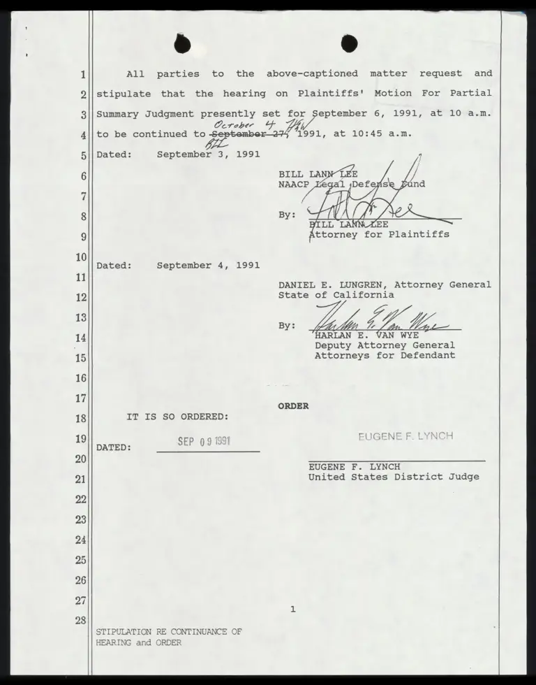 Stipulation RE: Continuance of Hearing (Order) preview