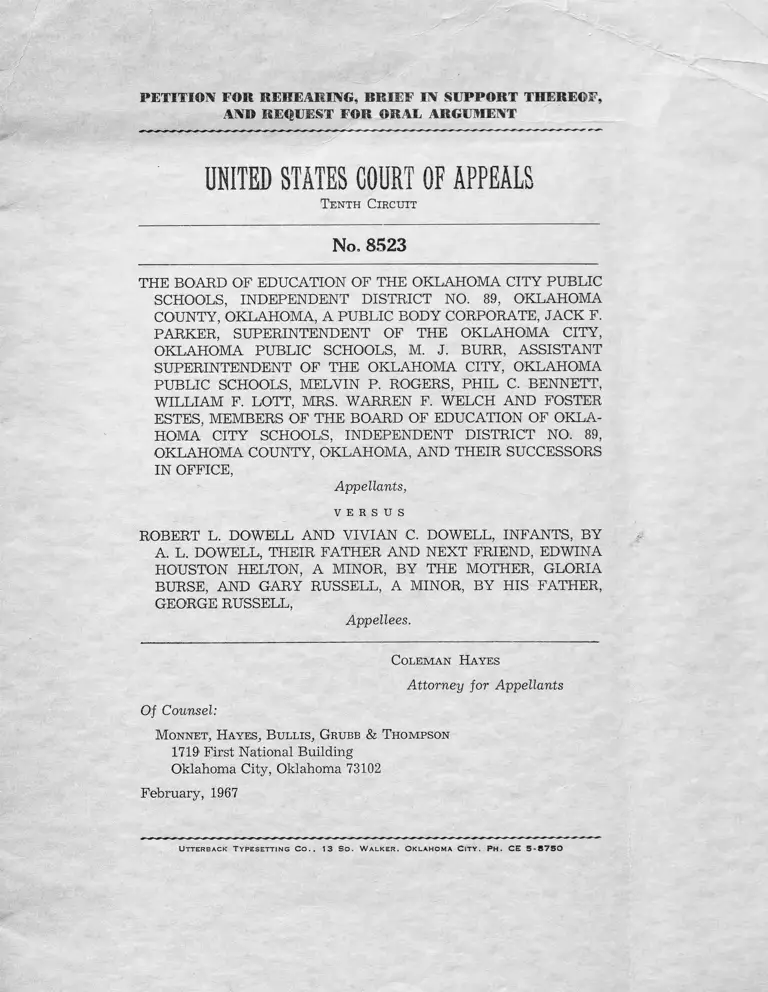 Oklahoma City Public Schools Board of Education v. Dowell Petition for Rehearing, Brief in Support Thereof, and Request for Oral Argument preview