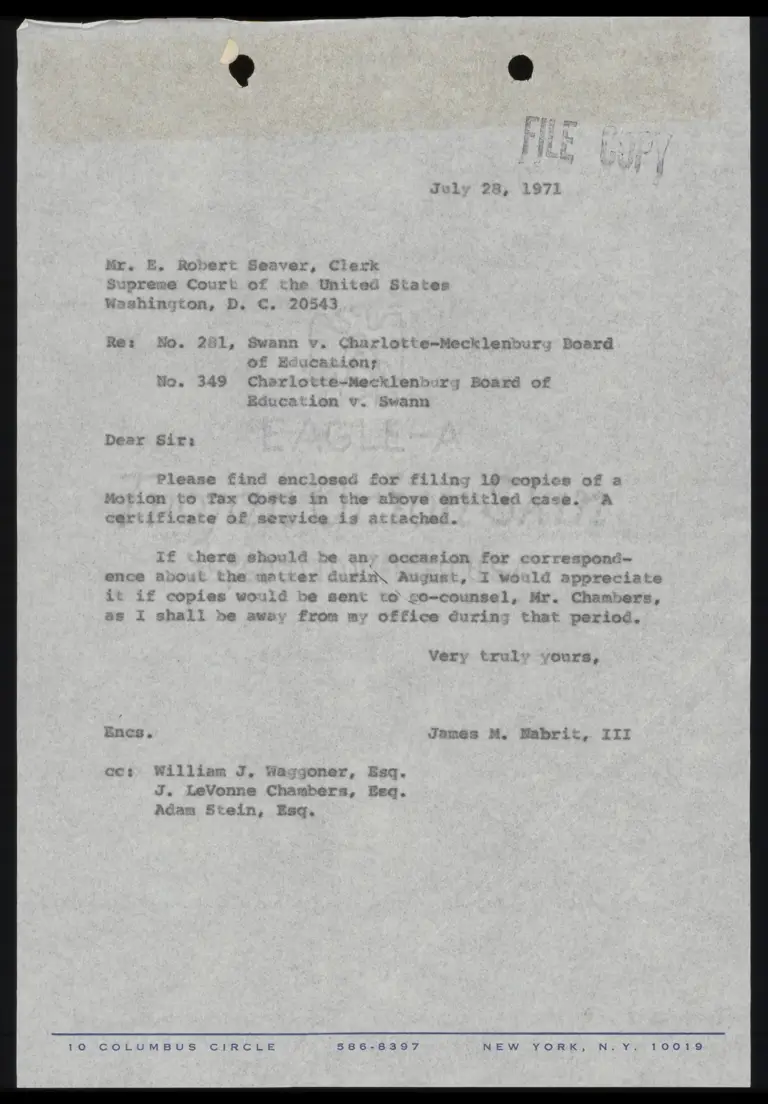 Correspondence from Nabrit to Clerk Re: Motion to Tax Costs preview