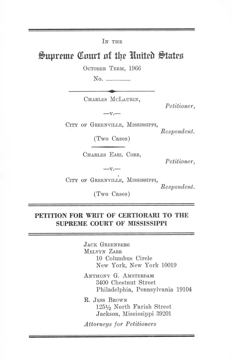 McLaurin v. City of Greenville, Mississippi Petition for Writ of Certiorari preview
