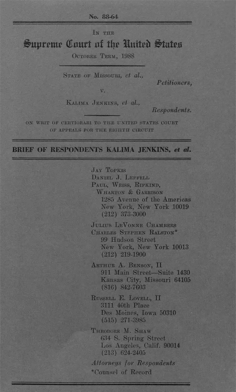 Missouri v. Jenkins Brief of Respondents Kalima Jenkins et al. preview