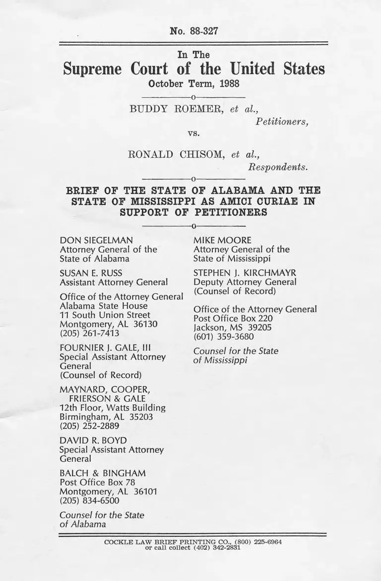 Roemer v Chisom Brief of Amici Curiae in Support of Petitioners preview