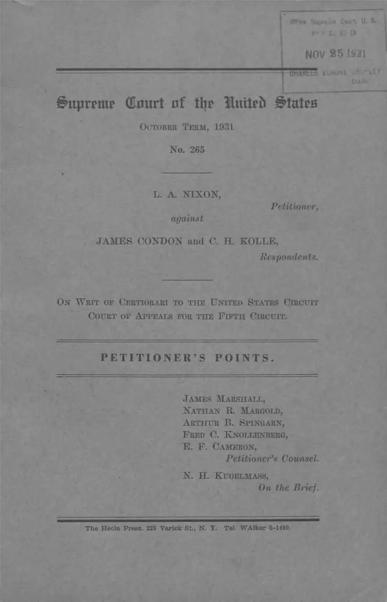 Nixon v. Condon Petitioner's Points preview