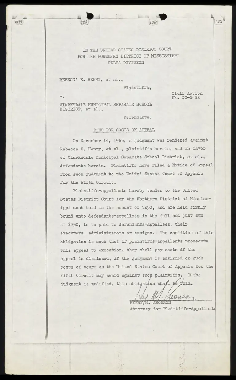 Bond for Costs on Appeal preview