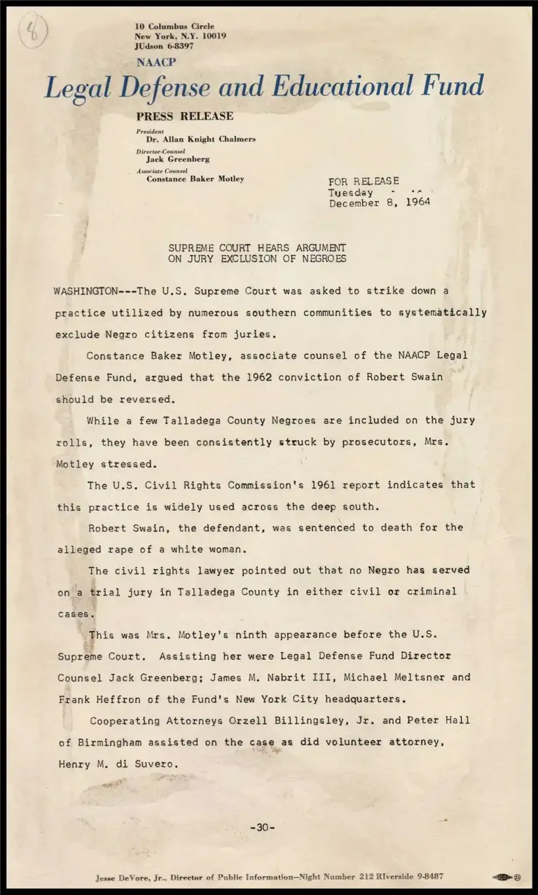 Supreme Court Hears Argument on Jury Exclusion of Negroes preview