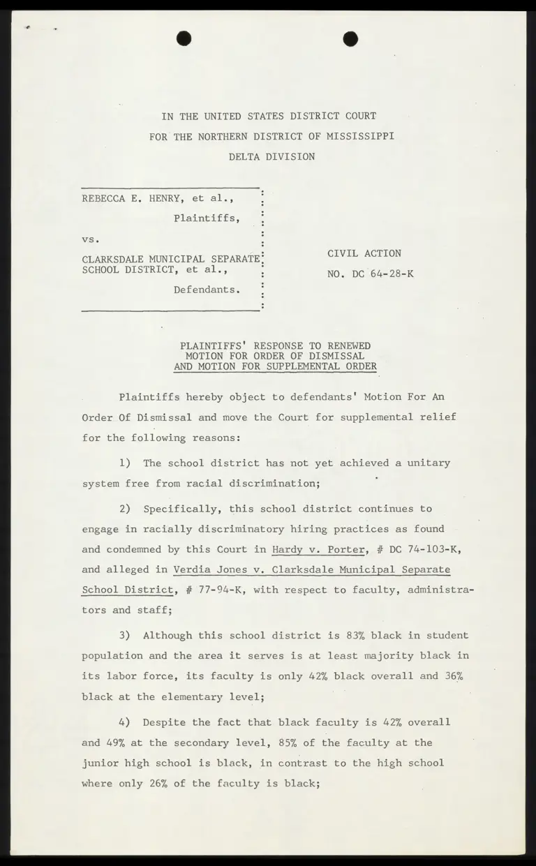 Plaintiffs' Response to Renewed Motion for Order of Dismissal and Motion for Supplemental Order preview