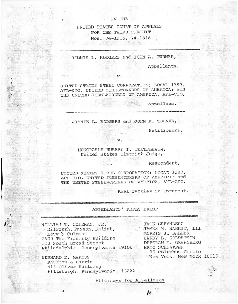 Rogers v US Steel Corp. Appellants Reply Brief preview