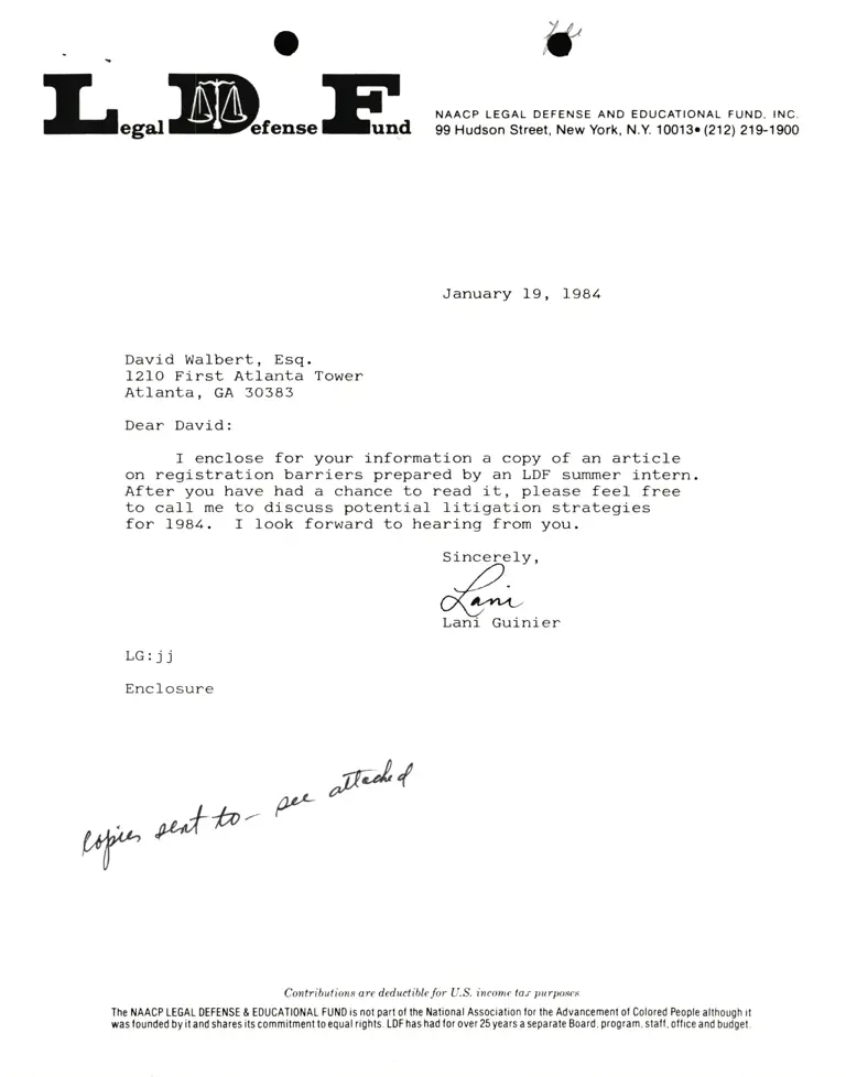 Letter from Lani Guinier to David Walbert RE: Article on registration barriers preview