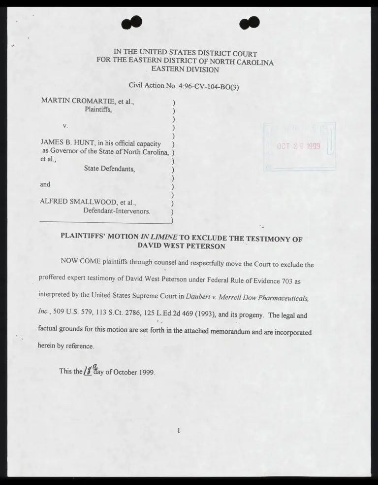 Plaintiffs' Motion and Memorandum in Support in Limine to Exclude the Testimony of David Peterson preview