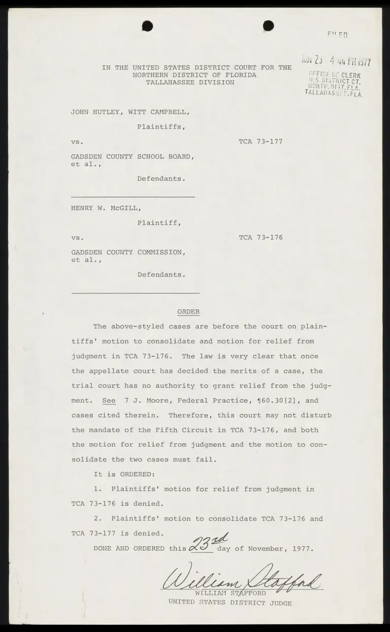 Order Denying Motion for Relief and to Consolidate preview