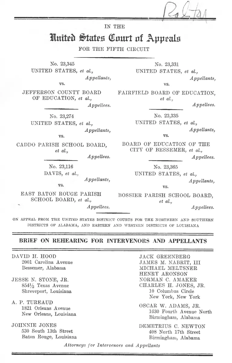 United States v. Jefferson County Board of Education Brief on Rehearing for Intervenors and Appellants preview