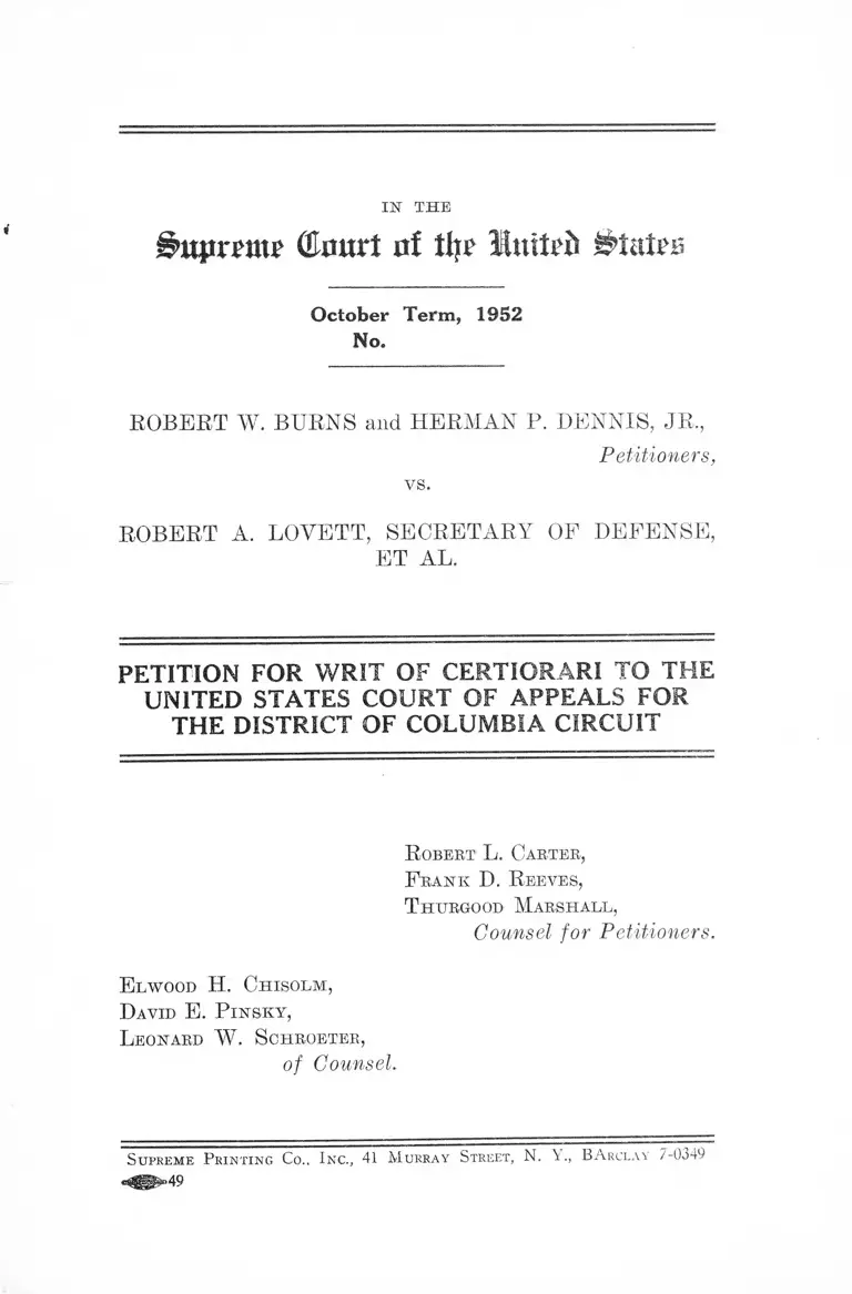 Burns v Lovett Petition for Writ of Certiorari to the US Court of Appeals preview