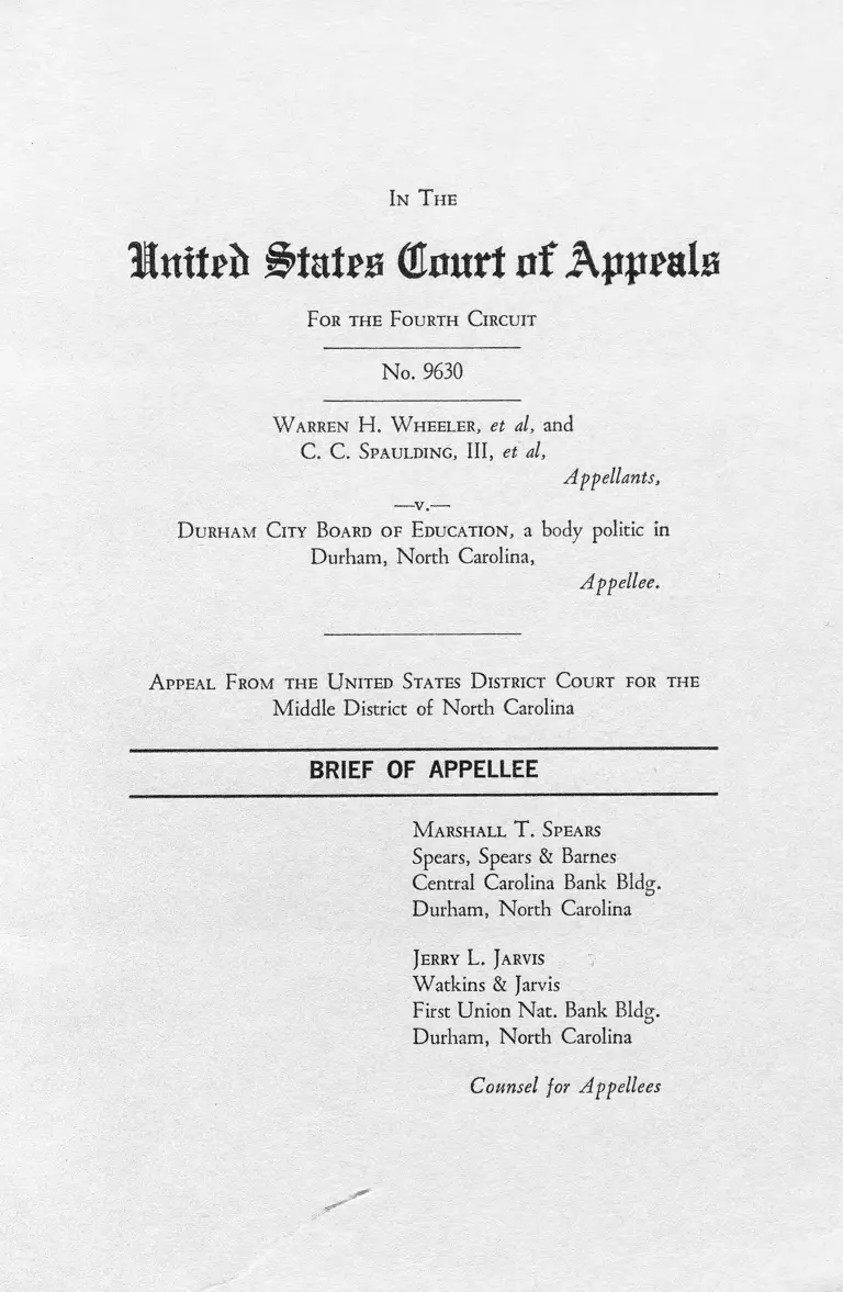 Wheeler v. Durham City Board of Education Brief of Appellee preview
