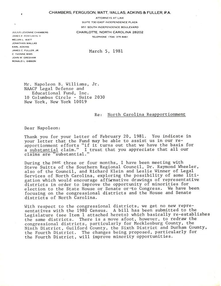 Correspondence from Chambers to Williams preview