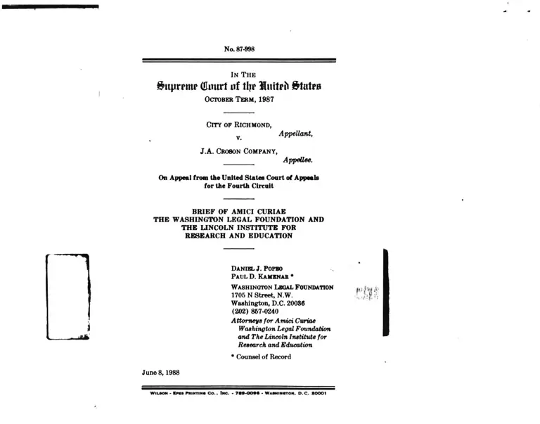 Richmond v JA Croson Company Brief of Amici Curiae preview