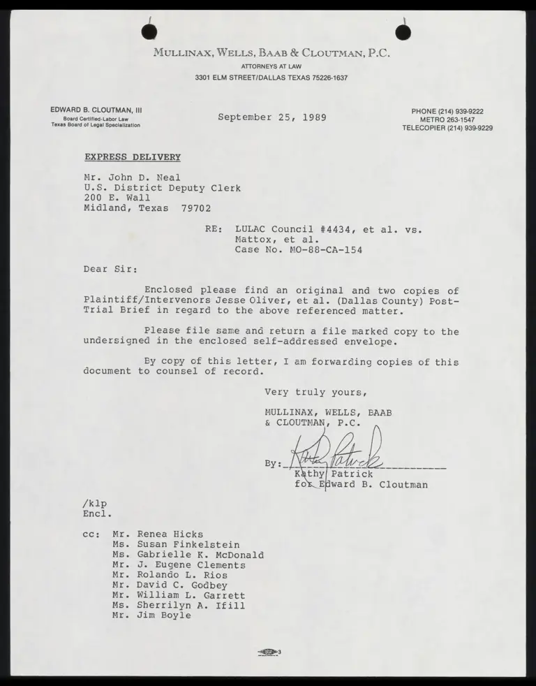 Plaintiff/Intervenors Jesse Oliver, et al. (Dallas County) Post-Trial Brief preview