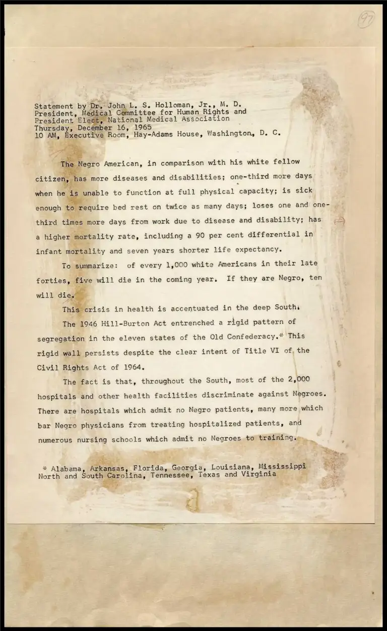 Dr. John L. S. Holloman's Statement preview